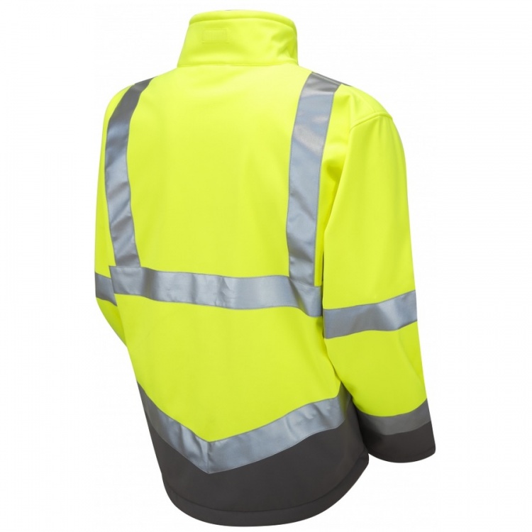 Leo Workwear SJ01-Y Buckland Hi Vis EcoViz Softshell Jacket Yellow / Graphite Grey